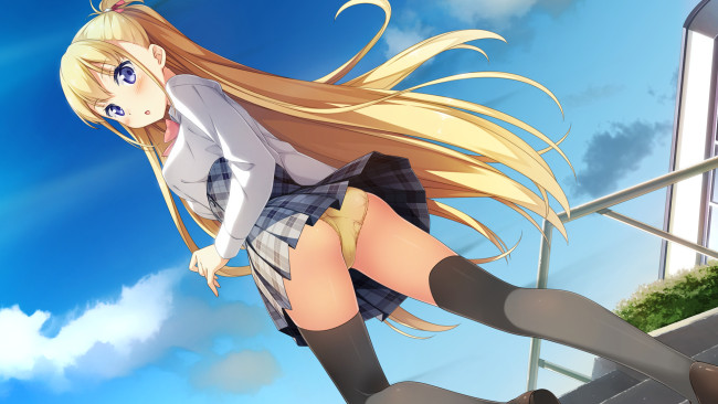 Uniform panties blonde bending